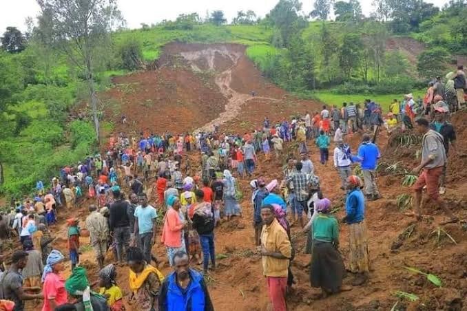 Landslide rescue operations and landscape in Southern Ethiopia